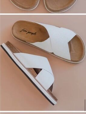 Free People Sidelines White Leather Criss Cross Footbed Slide Sandals Size 40/10